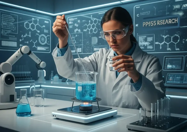 Chemist conducting laboratory research on PP405 hair growth treatment