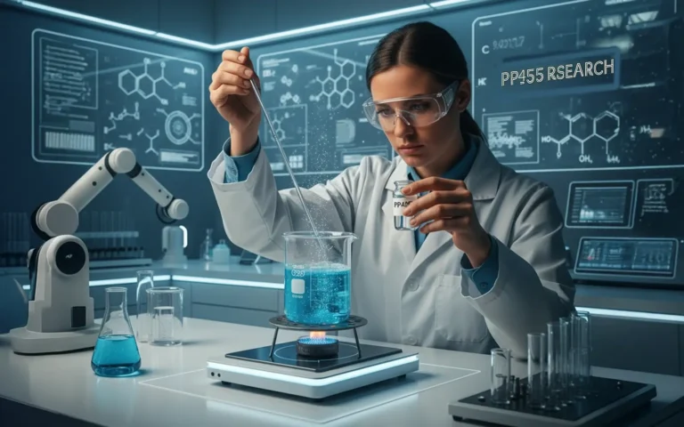 Chemist conducting laboratory research on PP405 hair growth treatment
