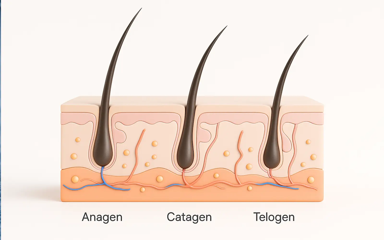 Diagram showing anagen, catagen, and telogen phases in the hair growth cycle, which plays a role in hair loss causes