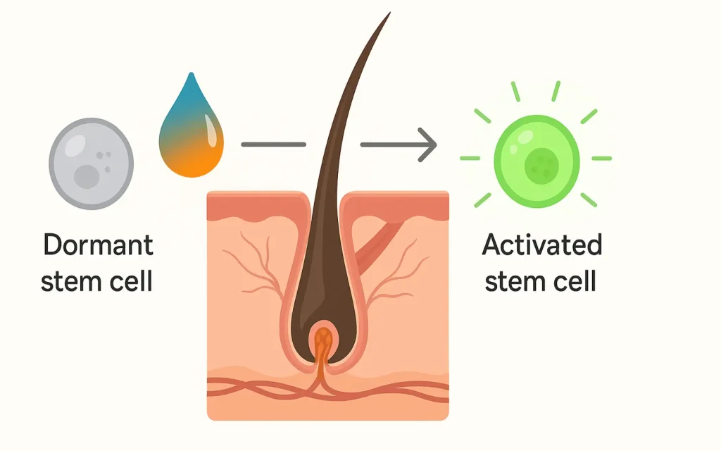Illustration explaining what PP405 is and how it works to stimulate hair growth and strengthen hair follicles