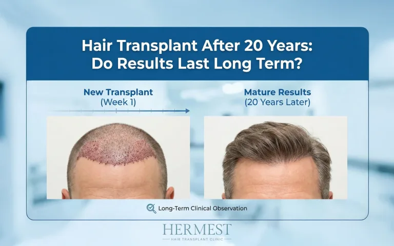 Comparing initial results to the long-term mature look of a Hair Transplant After 20 Years.