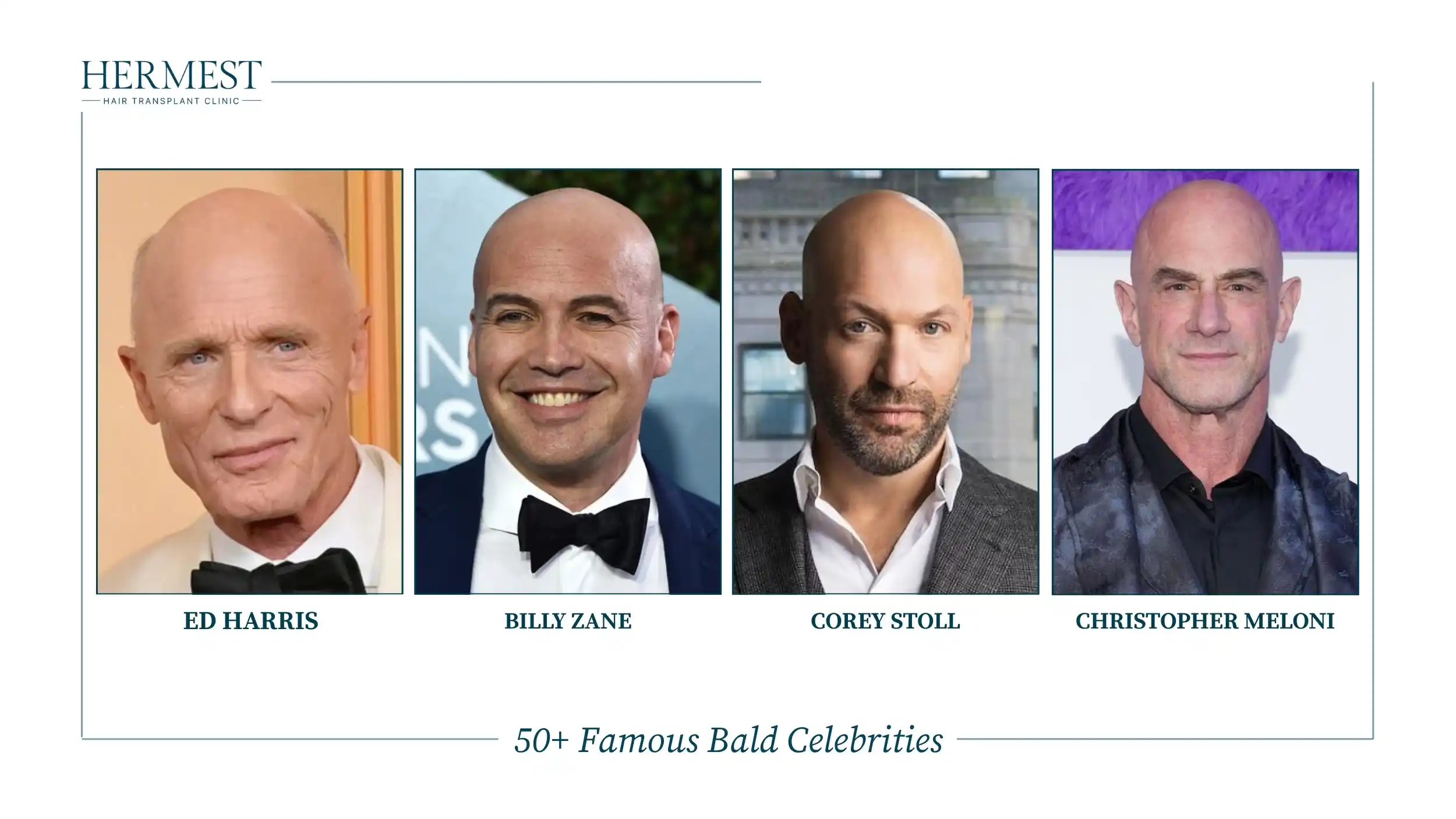 Bald actors Ed Harris, Billy Zane, Corey Stoll and Christopher Meloni