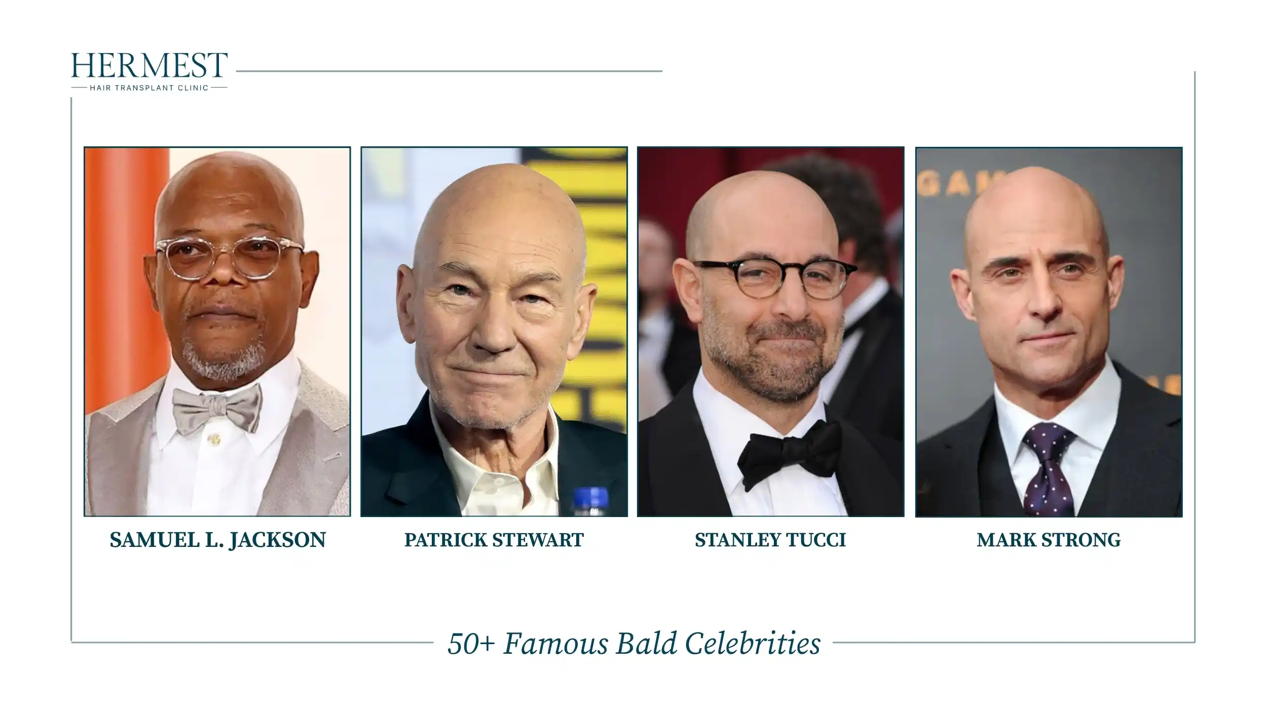 Bald actors Samuel L. Jackson, Patrick Stewart, Stanley Tucci and Mark Strong