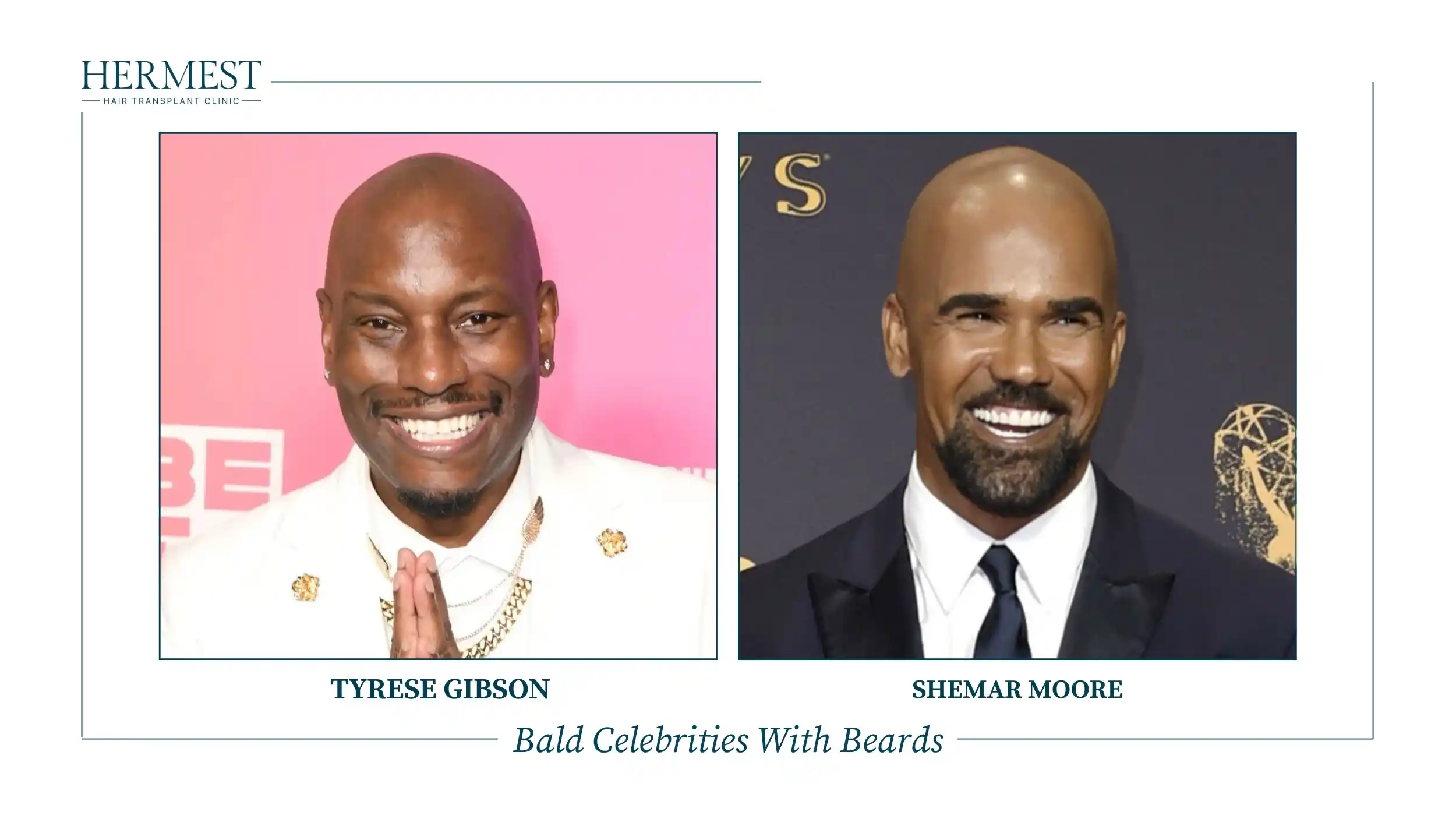 Bald celebrities with beards Tyrese Gibson and Shemar Moore smiling