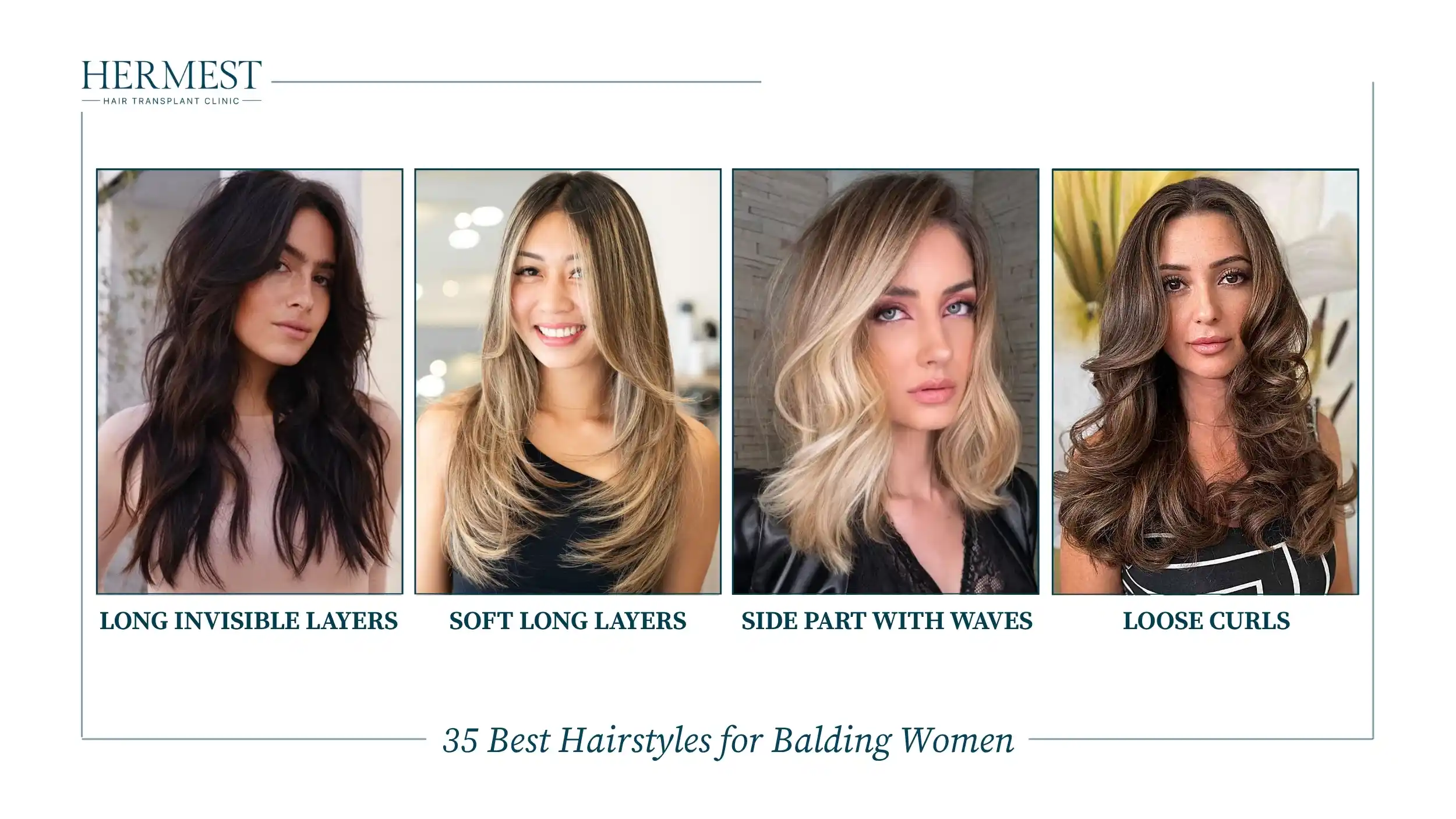 Long Invisible Layers, Soft Long Layers, Side Part with Waves, Loose Curls