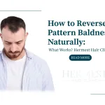 Man with a receding hairline and thinning temples looking down