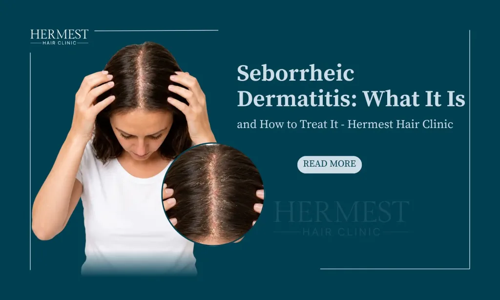 Woman checking her scalp parting for greasy flakes and redness caused by seborrheic dermatitis
