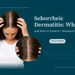 Woman checking her scalp parting for greasy flakes and redness caused by seborrheic dermatitis